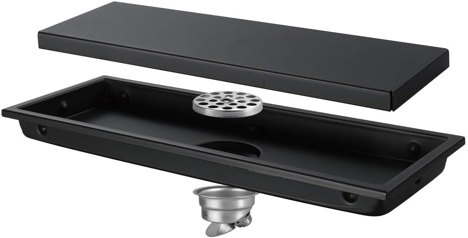 HHJJ Invisibility Shower Floor Drain Stainless Steel Linear Shower Drain 12 Inch Deodorization Floor Drain for Bathroom Kitchen Basement, Black