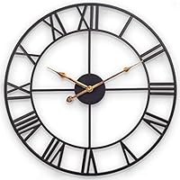 Large Wall Clock, 30 Inch European Retro Clock with Large Roman Numerals, Indoor Silent Battery Operated Metal Decorative Clock for Home, Loft, Living Room, Kitchen, Den - Classical Black