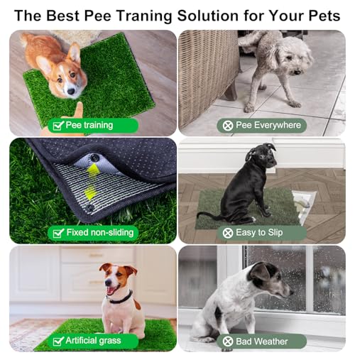 Dog Litter Tray 81 x 60 cm with Artificial Grass Highly Permeable Puppy Cat Litter Box Washable Reusable for Indoor Outdoor