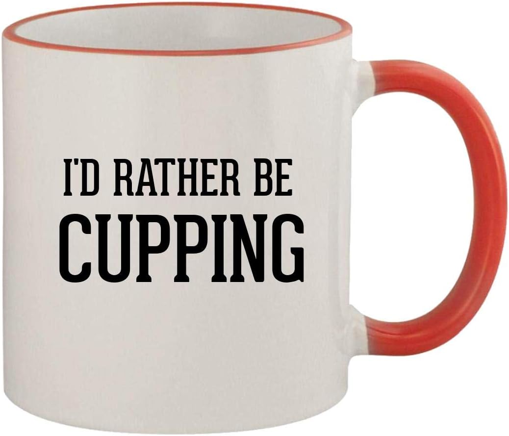 I'd Rather Be CUPPING - 11oz Ceramic Colored Rim & Handle Coffee Mug, Red