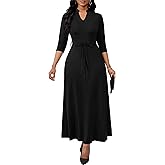 FANDEE Maxi Dress for Women, Casual V Neck 3/4 Sleeve Long Dresses with Pockets