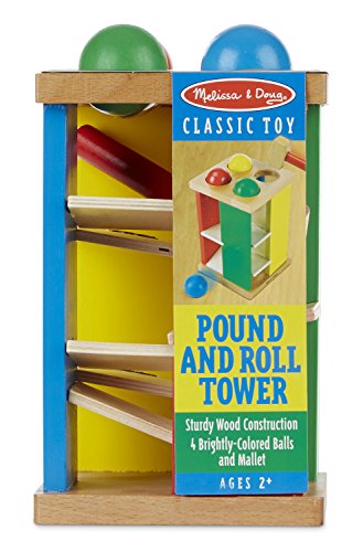 Melissa & Doug Deluxe Pound and Roll Wooden Tower Toy with Hammer, White