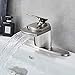 Senlesen Brushed Nickel Single Handle Waterfall Bathroom Sink Vessel Faucet Lavatory Mixer Tap with One Hole Deck Plate
