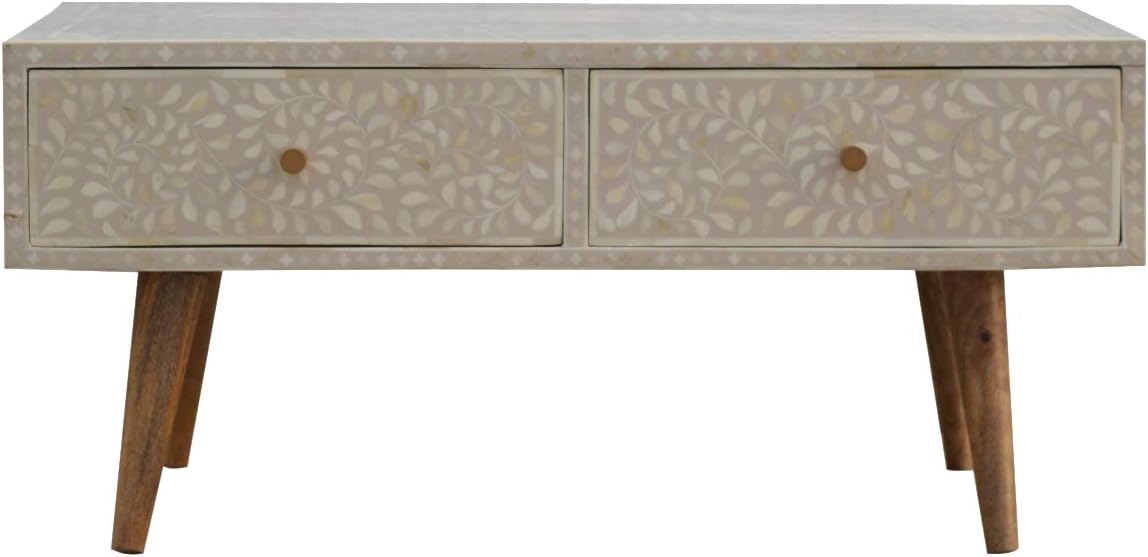 Nordic Style 2 Drawer Grey Floral Bone Inlay Coffee Table