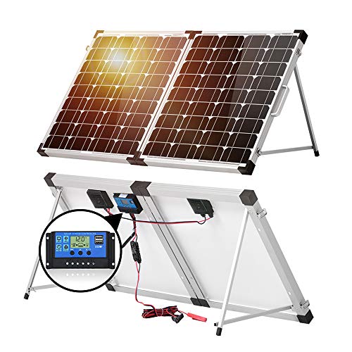 DOKIO 100w(50x2) 12v Monocrystalline Foldable Solar Panel, Portable Folding Solar Panel Suitcase with Charge Controller