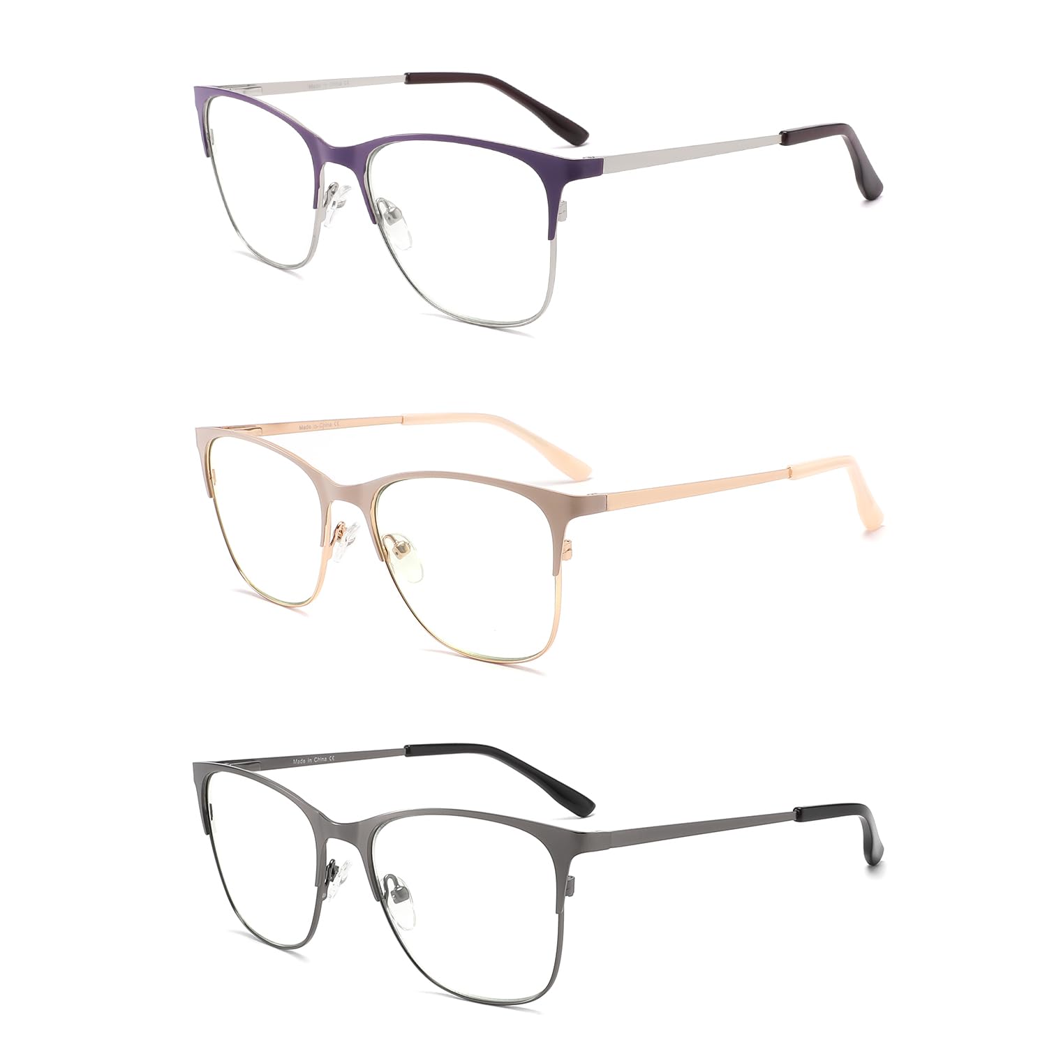 Photo 1 of DONGDI Stylish Blue Light Blocking Reading Glasses Spring Hinge Oversize Metal Frame Women Lightweight Computer Readers (3 Mix Colour, 1.75, Diopters)
