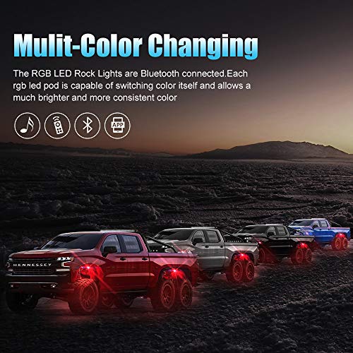 SUNPIE Rock Lights 4 Pods RGB LED Rock Lights for All Jeep Model ATV