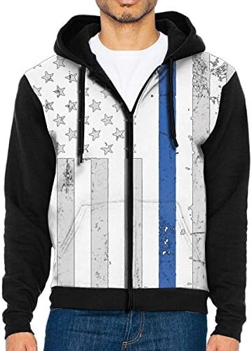 American Flag Thin Blue Line Leisure Wen's Outdoor Zipper Hoodie Sweatshirt Big Kangaroo Pocket Loose Zipper Jacket .