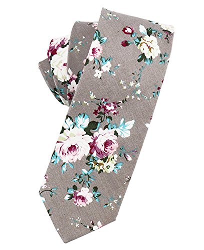 Flower Ties for Men,Mens Ties,Skinny Tie,Floral Printed Cotton Neck Tie Slim (Grey)