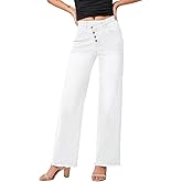 Sidefeel Women's Wide Leg Jeans High Waisted Stretchy Baggy Diagonal Waist Raw Hem Denim Pants