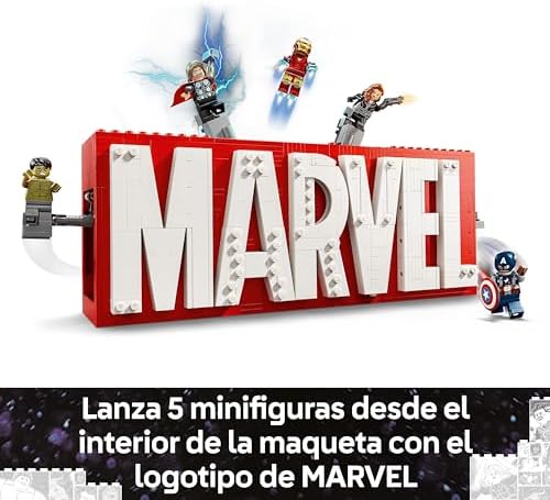 LEGO Marvel: Logo da MARVEL e minifiguras dos Vingadores Capitão América, Hulk, Thor, Homem de Ferro e Viúva Negra, Modelo de Decoração 3D, Brinquedo de Super-herói para Meninos e Meninas de 12 anos ou mais 76313