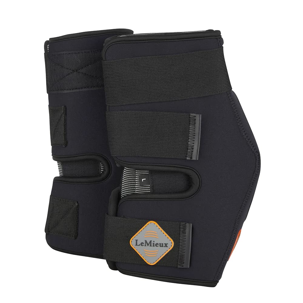 LeMieux Conductive Magno Hock Boots in Black with Mesh Rear Vents - Pre & Post Exercise - Horse Leg Magnetic Therapy - Medium