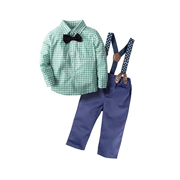BIG ELEPHANT Baby Boys Bowtie Dress Shirt,Suspender Pants Set,Gentleman Formal Outfit Suits