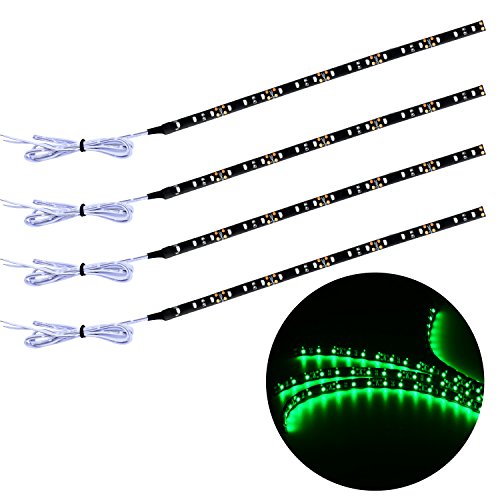 PryEU Green LED Strip Lights 12V Waterproof for Car Auto Truck Boat Automotive Motorcycle Interior Exterior 12” 30CM 18 x 3528 SMD Super Bright UL Listed Pack of 4 (Black PCB)