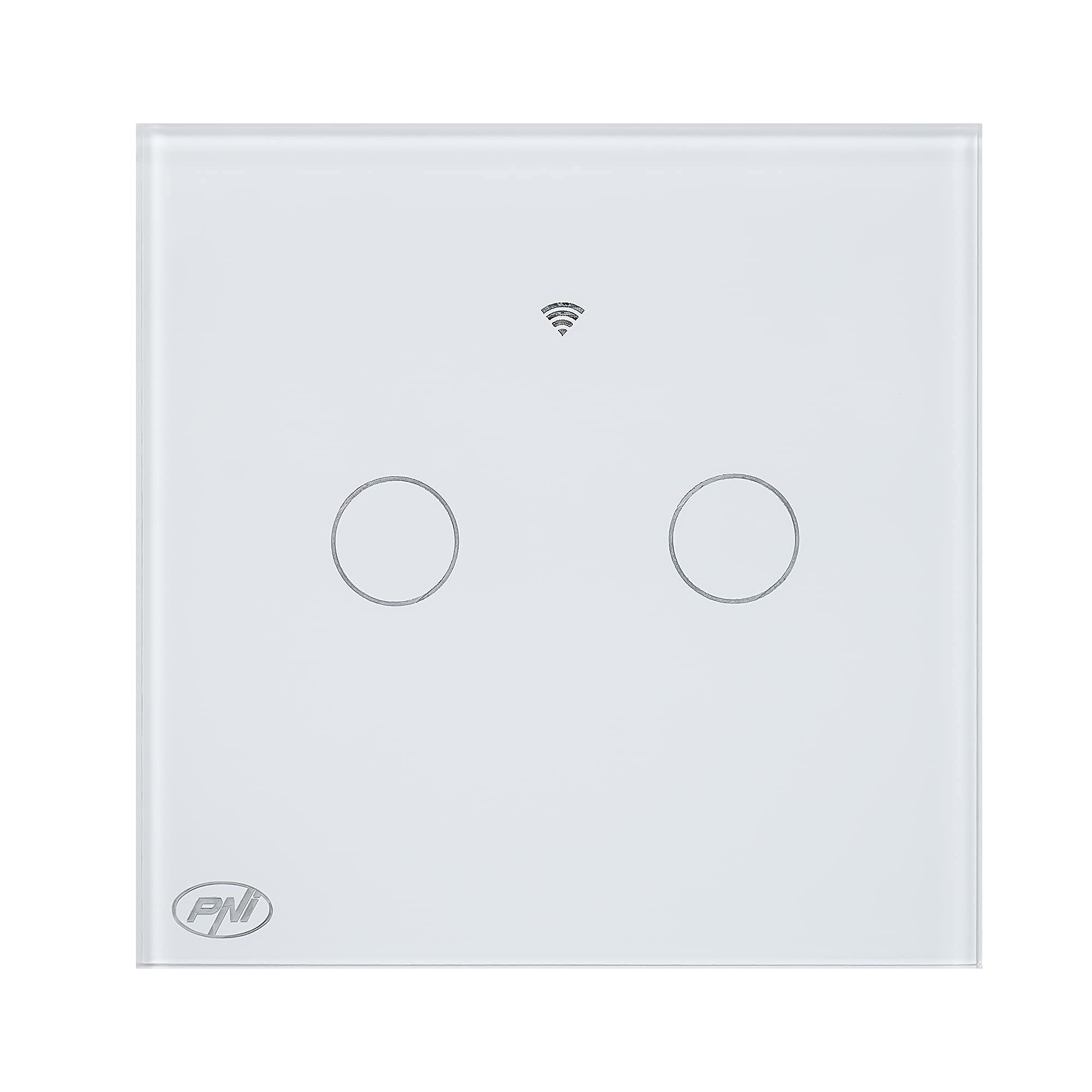PNI SafeHome PT202L WIFI Smart Light Switch, 2 Gang, 10A, no null phase need, Control via Tuya Smart App, Compatible with Alexa & Google Assistant, Timing Function, Voice Control, Scratchproof Glass