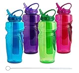 Cool Gear Ez Freeze Water Bottle, 32oz, Solstice - BPA Free - PVC Free - Phthalates Free, Includes Switx® Straw Cleaner - 4 Pack