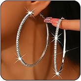 Rhinestone Hoop Earrings for Women Big Gold Hoop Earrings Lightweight Large Earrings Sparkly Prom Wedding Jewelry