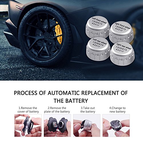Catinbow TPMS Tire Pressure Monitoring System, Solar Power DIY Tire Pressure Gauge with 4 External Sensors Automotive Wireless Connection Real-Time Tire Pressure Monitor for Vehicle (Gold)