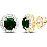 10K White Gold, Yellow Gold 1/10 CTW Womens Diamond 5mm Round Soliaire Green Emerald Stud Earrings