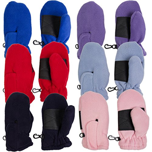 Toddler Fleece Insulated Mittens Boys Girls Clips Palm Grip Warm Winter
