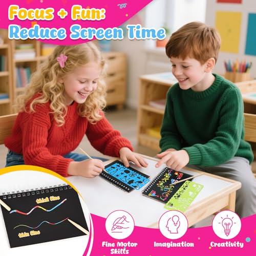 LovesTown Scratch Art Party Favors for Kids, 24 Pack Rainbow Scratch Notebook Craft School Supplies for Goodie Bags Stuffers Classroom Prizes Birthday Gift