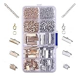Hraindrop 370 Pieces Ribbon Bracelet Kit Bookmark Pinch Crimp Ends Lobster Clasps with Jump Rings and Chain Extenders