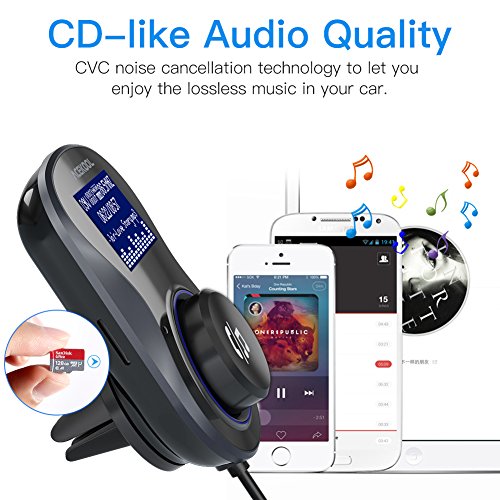 Bluetooth FM Transmitter with One Key Control,Acekool Wireless Car Radio Adapter Receiver Hands-free Call with QC3.0 and Dual USB Ports,1.44’’ Display,TF Card Mp3 Player [Air Vent Holder Include] - Thumbnail 3