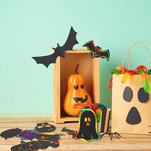 Koogel 48PCS Halloween Scratch Paper, 16 Styles Scratch Halloween Craft Halloween Scratch Art Halloween Craft Kit for Halloween DIY Creation Party Decoration Halloween Handicrafts
