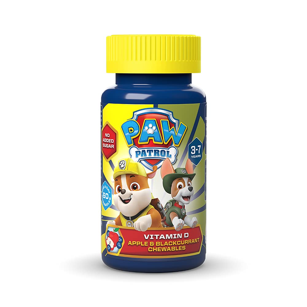 PAW Patrol Vitamin D, 60 Apple & Blackcurrant Chewables, Vegan, No Added Sugar, for 3-7 Year olds