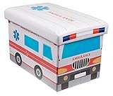 Ambulance Collapsible Storage Organizer by Clever Creations | Storage Box Folding Storage Ottoman for Your Bedroom | Perfect Size Storage Chest for Books, Shoes & Games