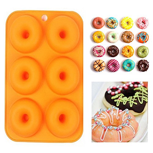 6-Cavity Silicone Donut Molds Set of 2, Non-Stick Full-Sized Safe Baking Tray Maker Baking Pan for Cake Biscuit Bagels Muffins- Heat Resistance.