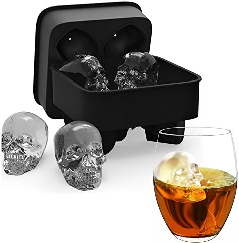 3D Skull Ice Cube Trays Silicone Ice Maker Mold with Spill-Resistant Removable Lid, BPA Free Dishwasher Safe
