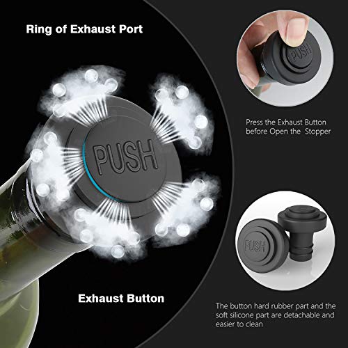 Wine Saver Preserver, 6 Wine Bottle Stoppers with Exhaust Button and 1 Stainless Steel Vacuum Pump, Sealer for Keep Wine Fresh