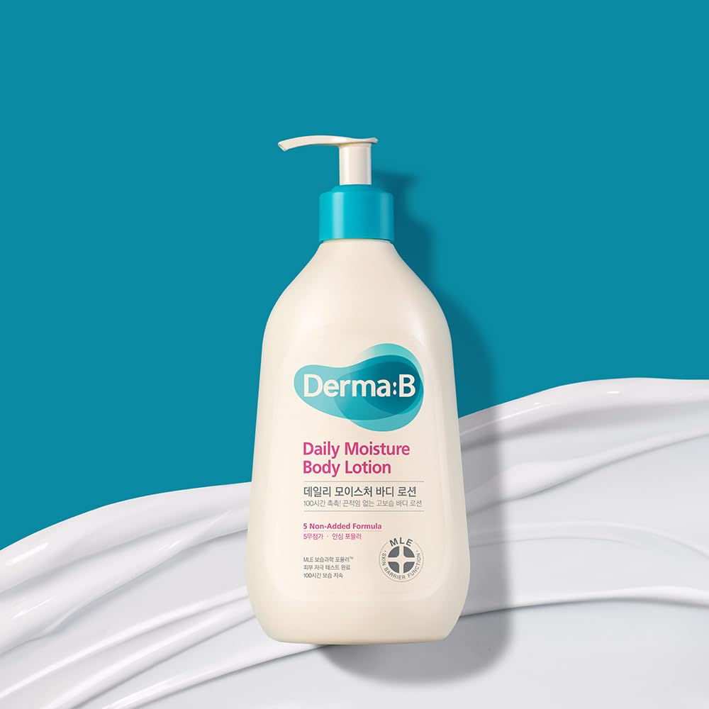 Derma B Daily Moisture Body Lotion | Body Cream for Dry Skin | Long-Lasting Body Moisturizer for Sensitive Skin | Woody & Powdery Scented | Skincare with Panthenol, Shea Butter | 13.5 fl oz (400ml)