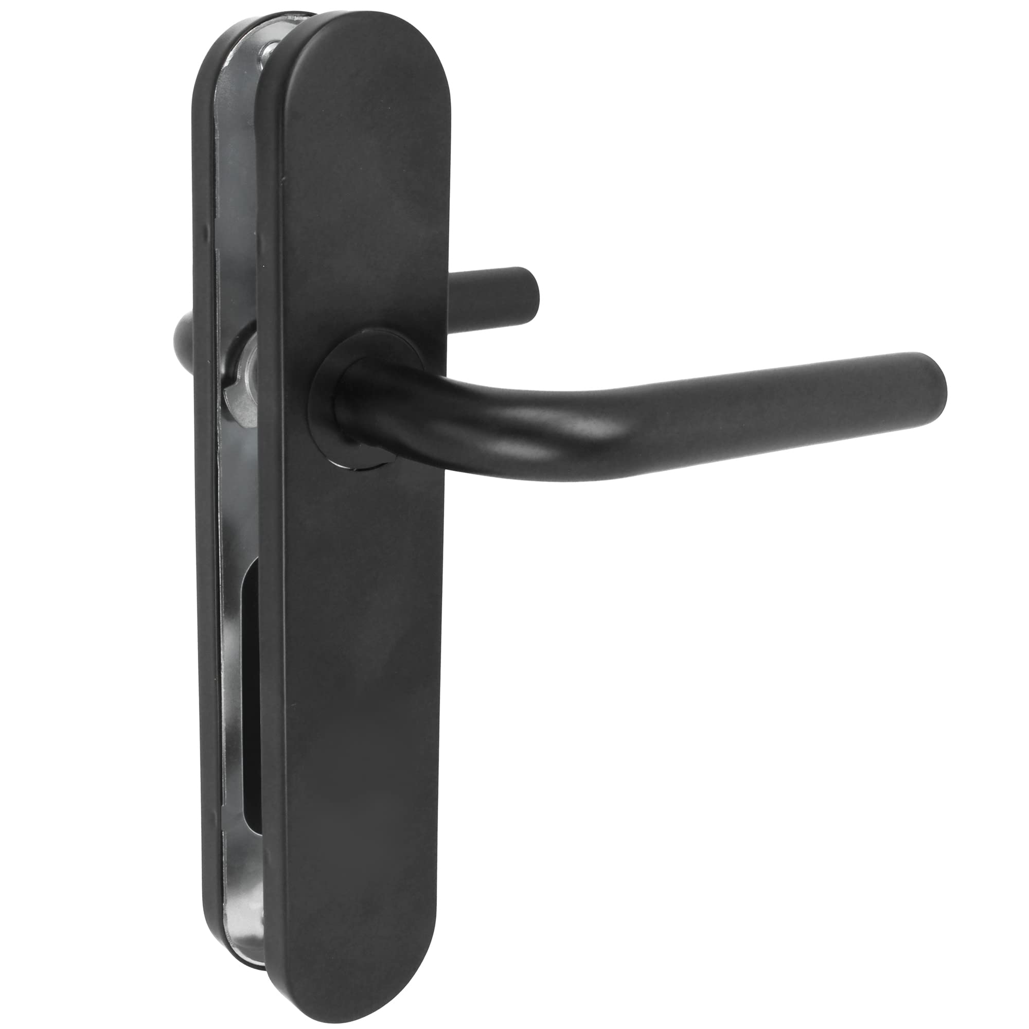 Amig - Door Handle Set with Polypropylene Plate for Doors | 245 x 45mm | 8mm Square Pin | Simple Design Ideal for Home or Office | Steel and Black Polypropylene