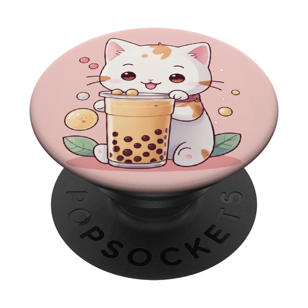 Kawaii Cat Boba Bubble Tea Cute Japanese Stuff Design Print PopSockets Swappable PopGrip