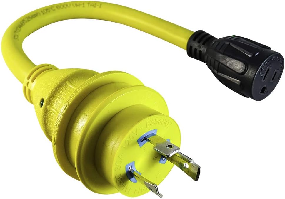 MARVINE Cable Shore Power Cord Adapter 30Amp Lock Male L5-30P to 15Amp Female 5-15R Pigtail 1.5Ft (30A L5-30P to 15A 5-15R): Home Improvement