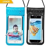 Waterproof Phone Case, DesertWest New Type PVC Waterproof Pouch Universal for iPhone X/8/7P/7/6s, Galaxy S6/7/8, Other Smartphone, 2 Pack, Black/Blue.