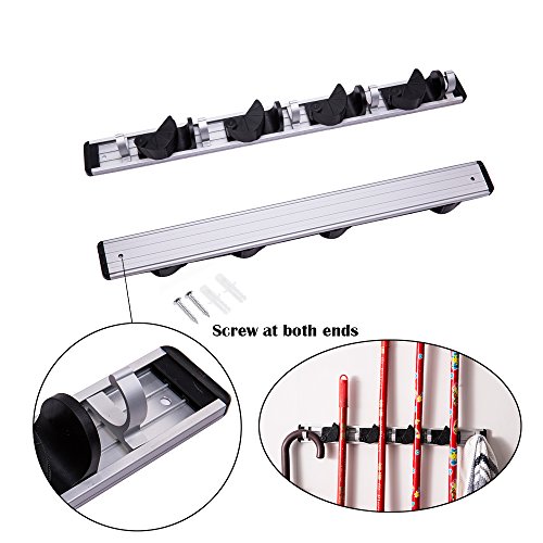 Mop Broom Holder Wall Mount Aluminium Alloy Garage Broom Organizer and Garden Tool Storage Adjustable Towel Hook Rack 5 Position with 6 Hooks Good Life Improvement