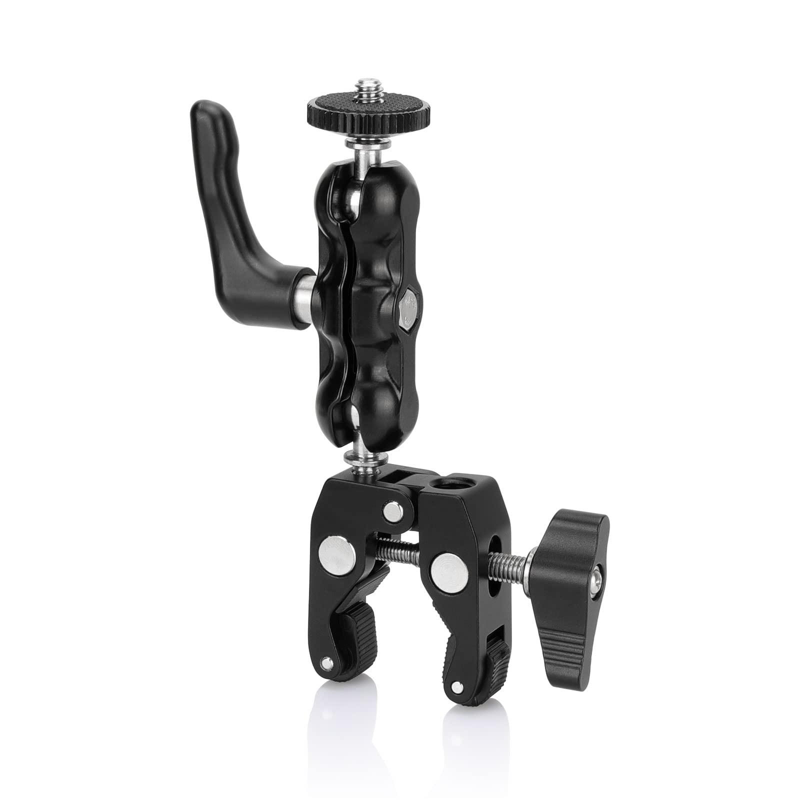SZRIG Multi-Functional Ballhead Clamp Magic Arm Adapter with Bottom Clamp Super Robust Central Lock Knob(Black)