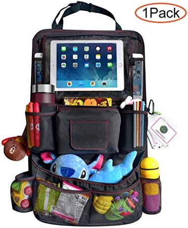 AUKUN Car Back Seat Organizer with Protection &amp; Storage,Great Travel Accessory for Baby,Ipad holder,Backseat Organizer Pocket Storage,Waterproof (1 PACK BLACK)