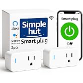 SimpleHut Smart Plug, Works with Alexa &amp; Google Assistant, Smart Life App &amp; Voice Control, Energy Monitoring, Timer Scheduling, No Hub Required, App Remote Control, 2.4 GHz WiFi Outlet, 10A 2-Pack