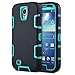 ULAK Galaxy S4 Case Hybrid Dual-Layer Shockproof Silicone Rubber Soft Skin PC Front Frame Hard Back Cover Heavy Duty Dustproof Combo Phone Case Cover for Samsung Galaxy S4 IV i9500 Aqua Blue Black