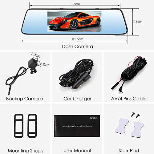 PUMPKIN Mirror Dash Cam Backup Camera 7” Touch Screen Dual Lens 1080P Front and 720P Rear with Rear View Camera, Night Vision, G-Sensor, Parking Monitor