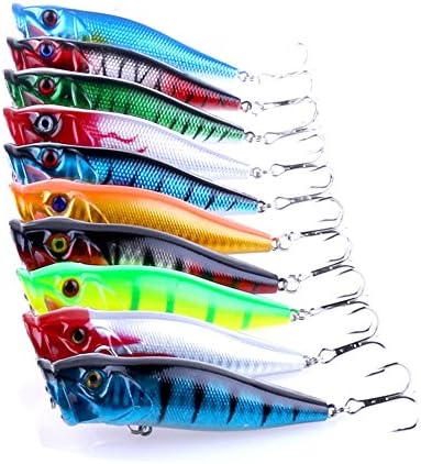 Ghazzi 9cm Plastic Popper Fishing Lures Bass Top Water Rattles Fish Tackle Hooks Bass Fishing Set