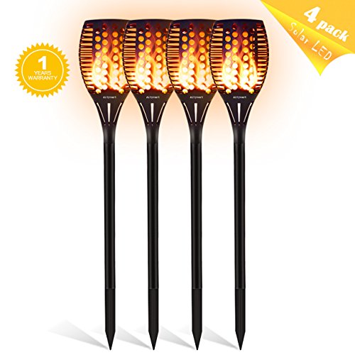 Solar Garden Torch Light,Aityvert Path Flickering Tiki Dancing Flames Landscape Decoration Lighting Dusk to Dawn Outdoor Waterproof Security Warm Light for Patio Deck Yard Driveway (4PACK)