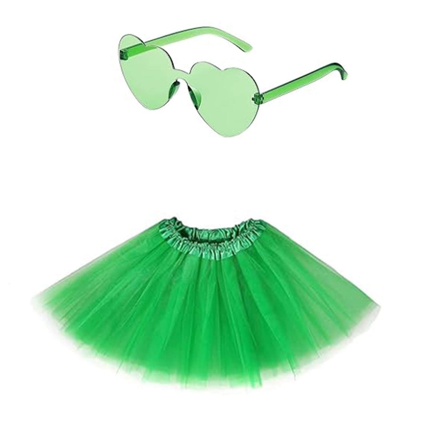 MEISH 2 Pieces 80s Adult Tutu Skirt and Sunglasses Set Coloured Tutu Skirts Retro Outfit for Halloween Women Girls Fancy Dress Costume (Green) — image 1