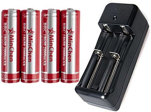 MinChen 18650 Battery Protected 18650 2000mAh 3.7v Rechargeable Li-ion batteries(4pcs) with a Smart Universal Charger