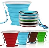AVALEISURE Collapsible Travel Cup. Ultra-Slim Foldable Silicone Cup with Lid for Coffee, Water, Tea. Portable Camping, Hiking, Outdoor Sets of 2 or 4