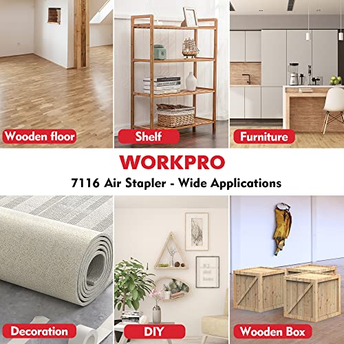 WORKPRO - Pneumatic stapler with 1884 staples, used pneumatic nailer staples type 71/6-16mm, ideal for DIY, decoration, wall, tapestry, wood